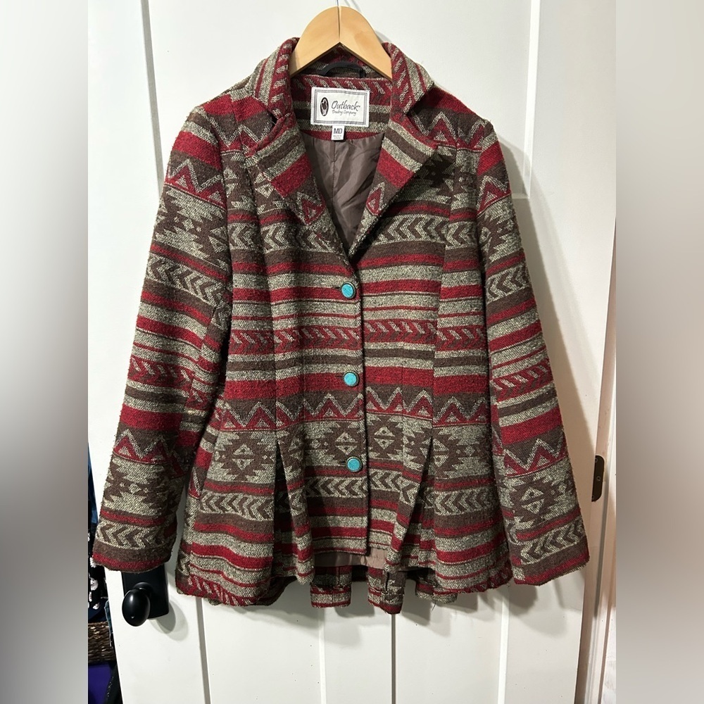 Outback Trading Company Blaire brown & Red Tribal Pattern Blazer